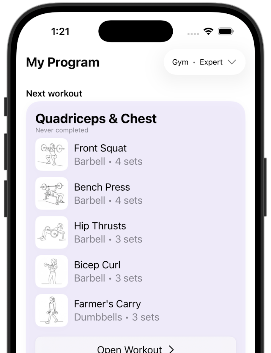 Fortify strength training app on iPhone showing a workout plan for women